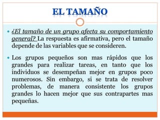 como afecta el tamano del grupo a su funcionamiento