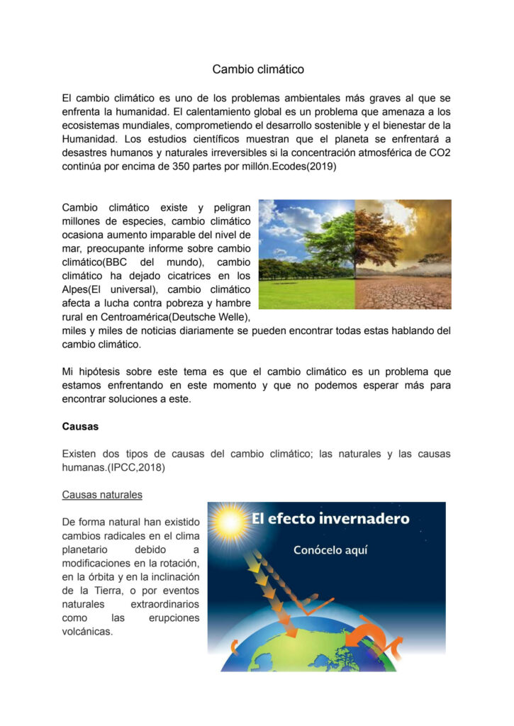 como se aborda la escritura sobre el cambio climatico