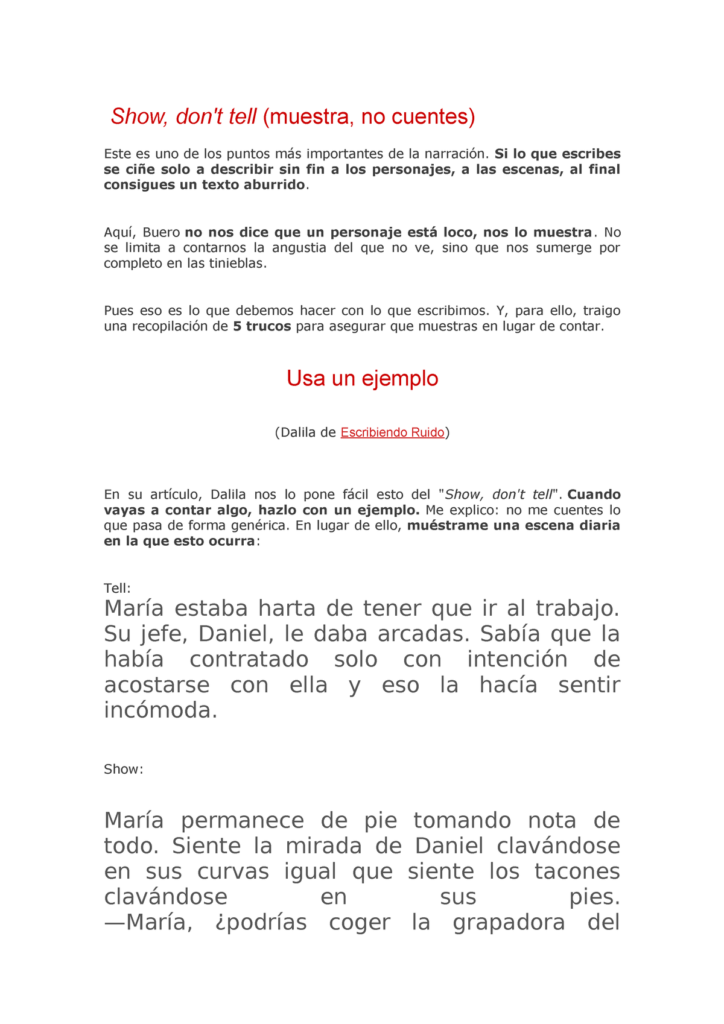 descubre el concepto de show dont tell en la narrativa