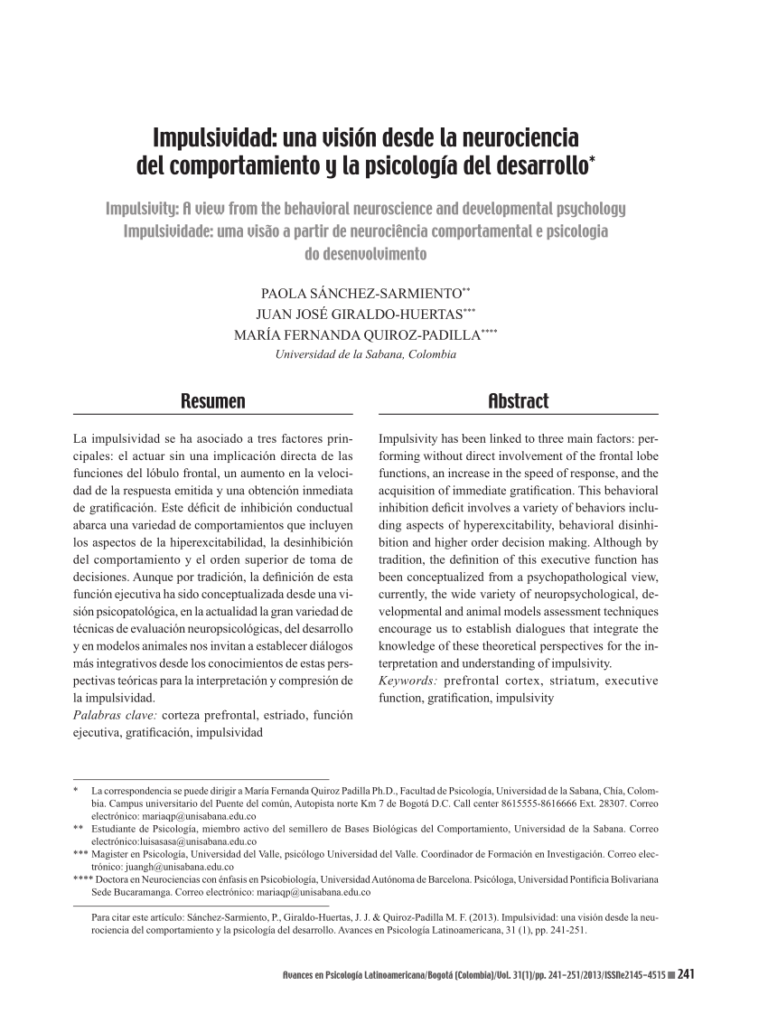estudio del comportamiento impulsivo desde la neurociencia