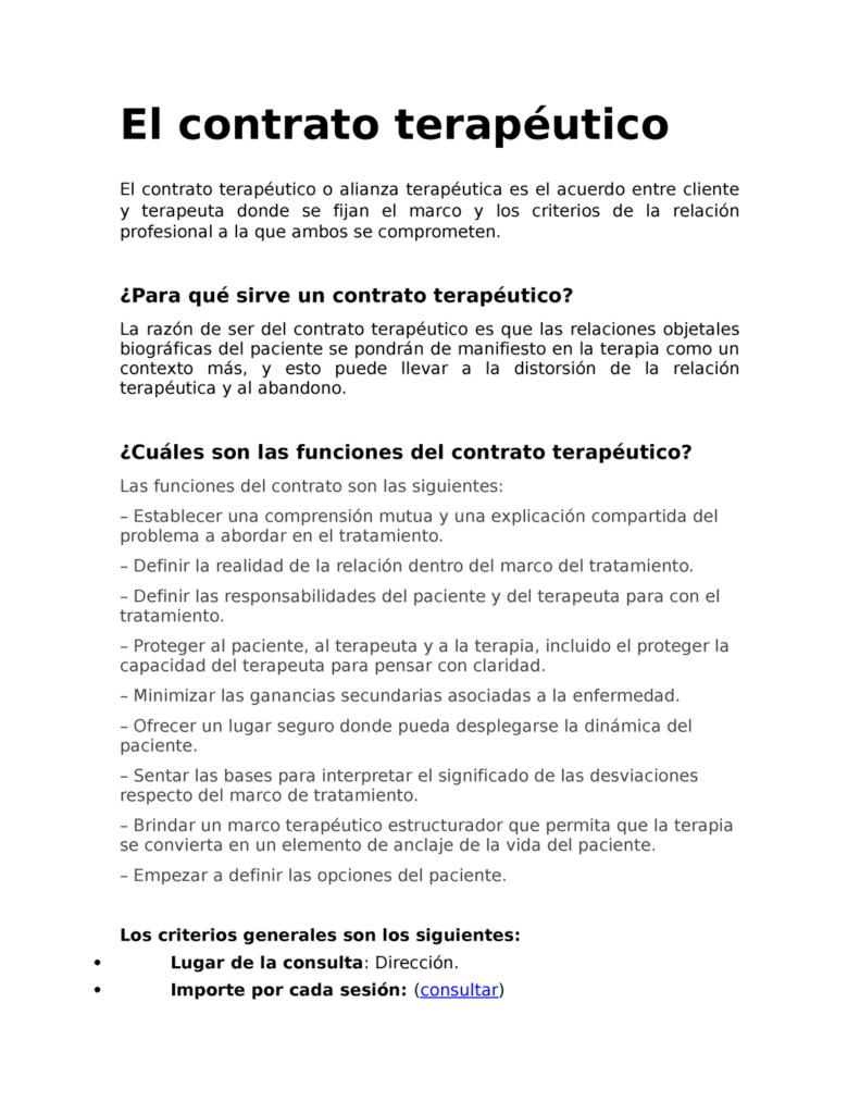 importancia del contrato terapeutico en la relacion medico paciente