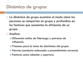 Influencia de dinámicas grupales en comportamiento y cohesión 1 influencia de dinamicas grupales en comportamiento y cohesion