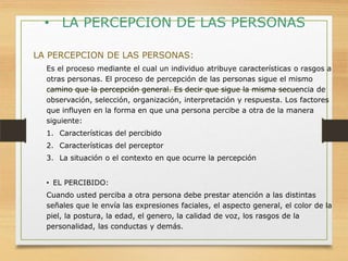 percepciones de la personalidad en diferentes