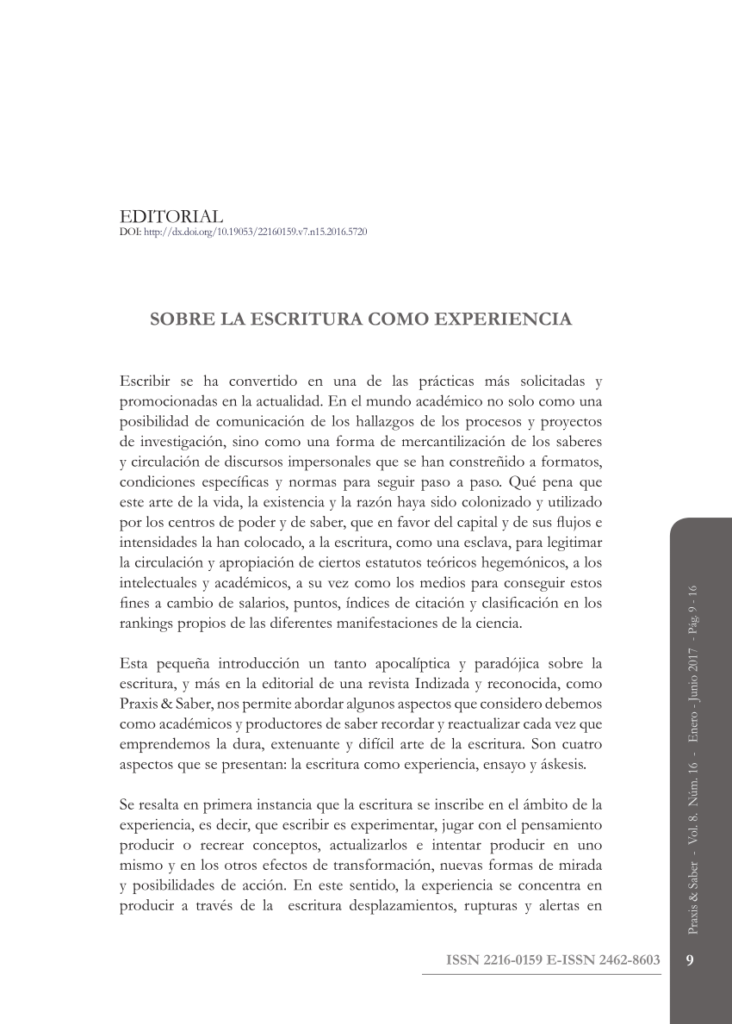 que es la escritura de la experiencia y como se realiza