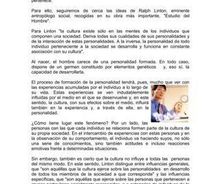 relacion entre personalidad humana y cambios culturales significativos