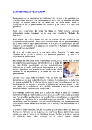 Relación entre personalidad humana y cambios culturales significativos 1 relacion entre personalidad humana y cambios culturales significativos