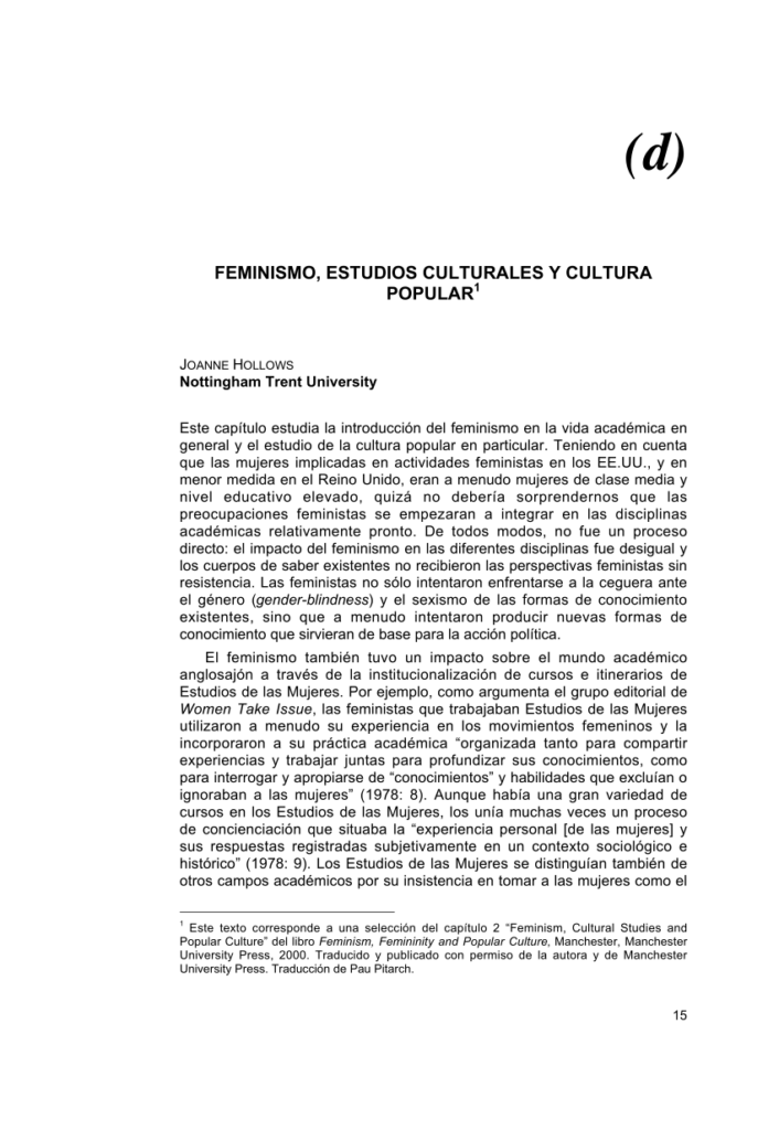 analisis critico sobre la vida femenina en la cultura popular