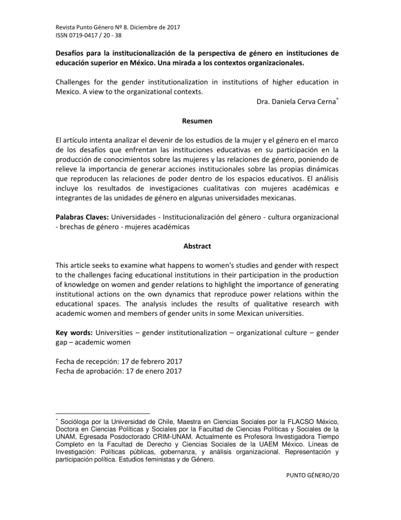 Institucionalización del estudio de género en universidades hoy 1 institucionalizacion del estudio de genero en universidades hoy