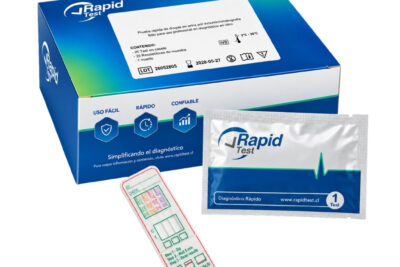 Caja del kit 25 test multi 4 drogas con ketamina en orina de la marca Rapid Test para tamizaje