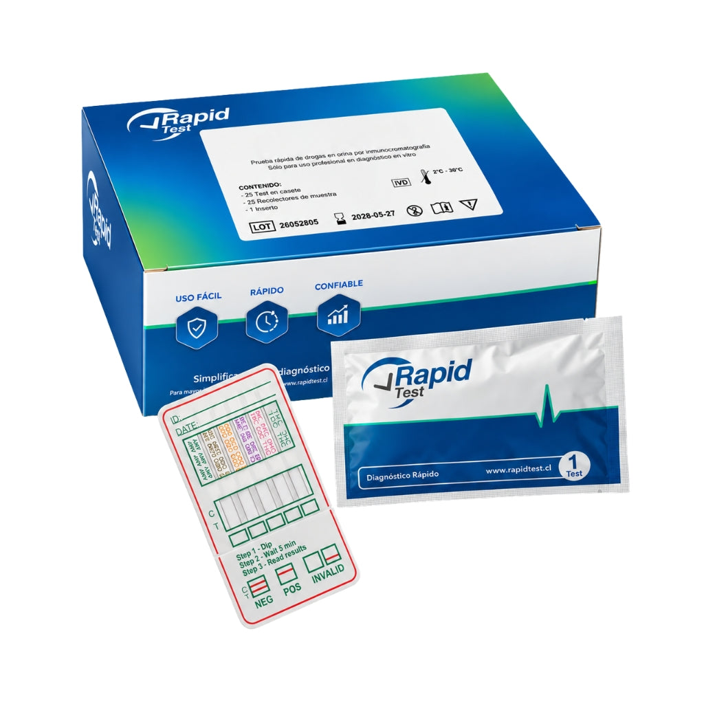 Kit de 25 test multipanel de 12 drogas en orina con ketamina y fentanilo de RAPID TEST
