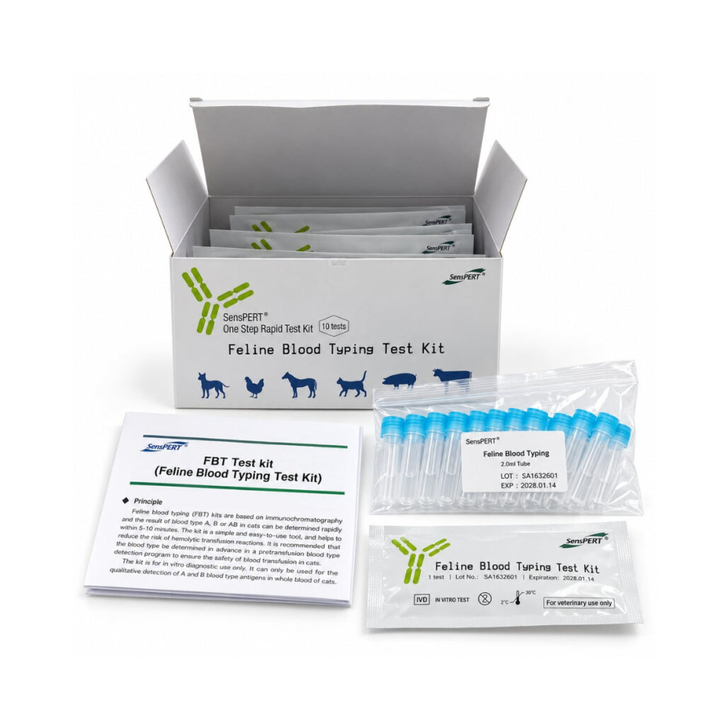 Kit 10 test tipificación sanguínea felina SENSPERT para determinar grupos sanguíneos A