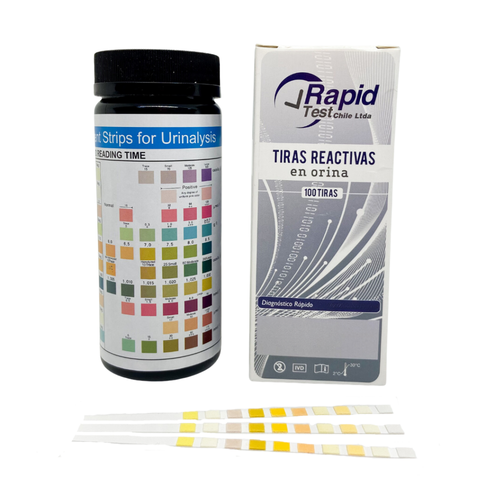 Caja del kit 100 tiras reactivas para análisis de orina con 10 parámetros de detección colorimétrica
