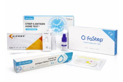Caja del pack autocuidado salud completo con cuatro test rápidos para uso en casa de la marca Rapid Test