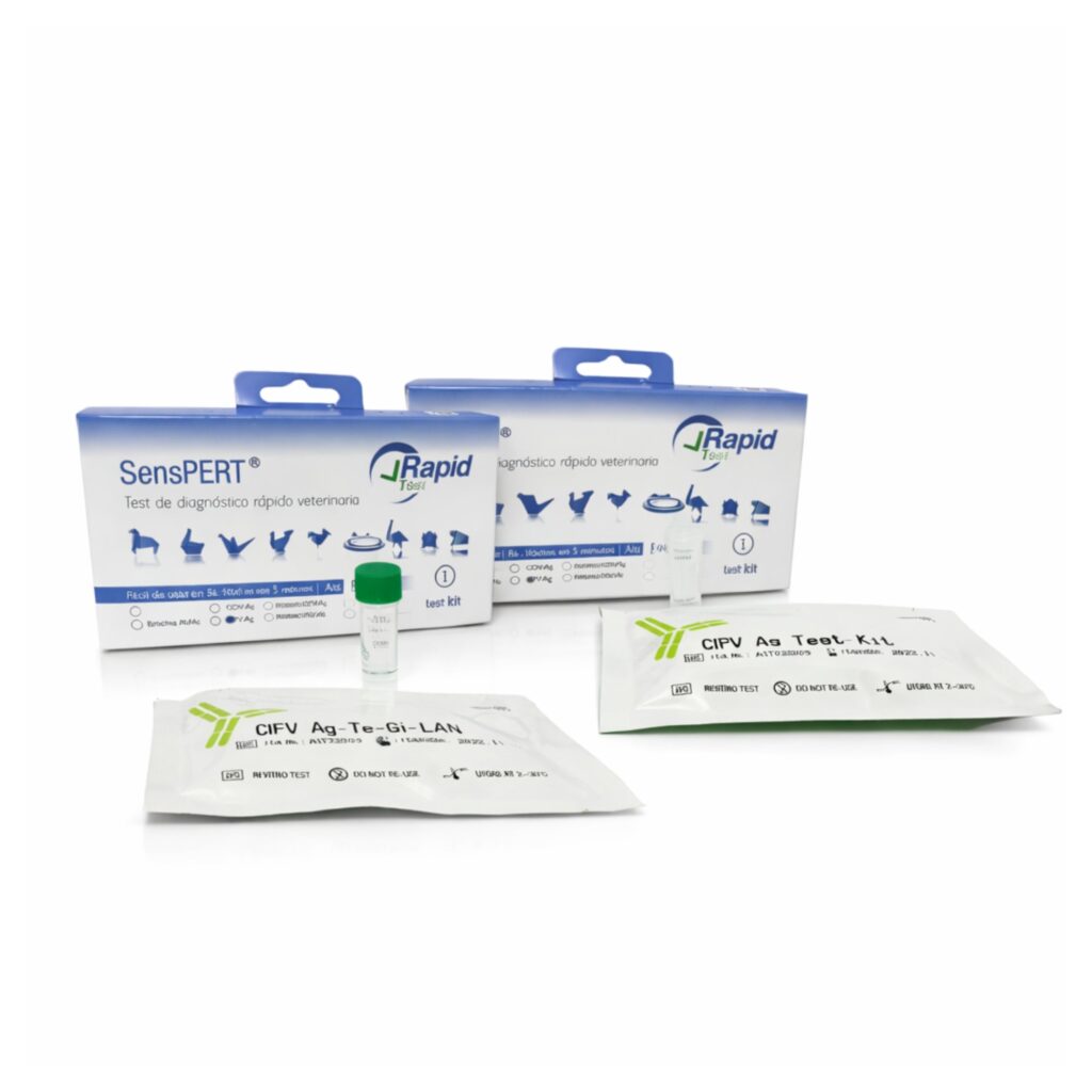 Caja del Pack Chequeo Canino SENSPERT con tests rápidos para parvovirus y distemper en perros