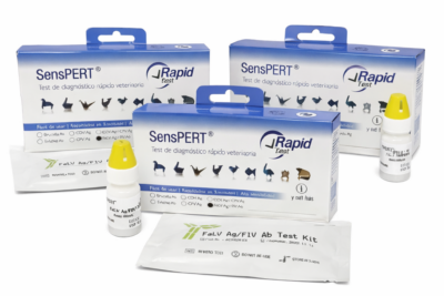 Caja del Pack Chequeo Felino SENSPERT con tres tests rápidos para detectar FIV y FeLV en gatos