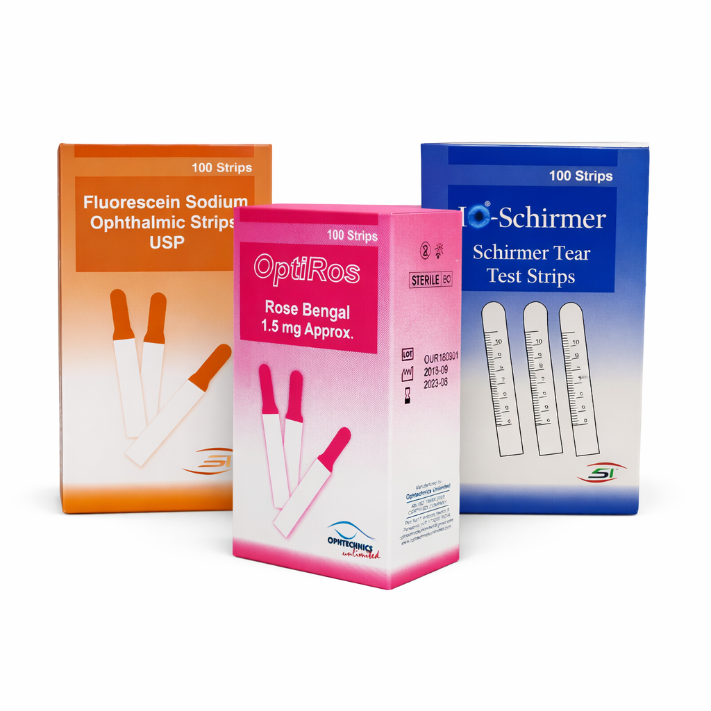Pack diagnóstico ocular completo: tres pruebas en un solo 1 Pack diagnóstico ocular completo con test de Schirmer
